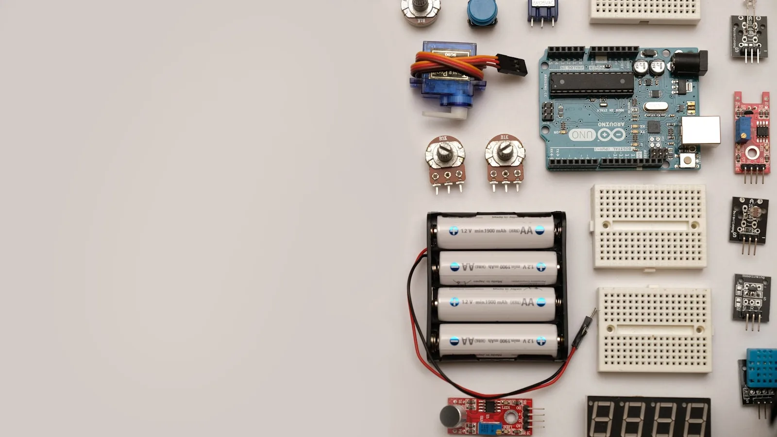 Electronic components arranged across a work surface