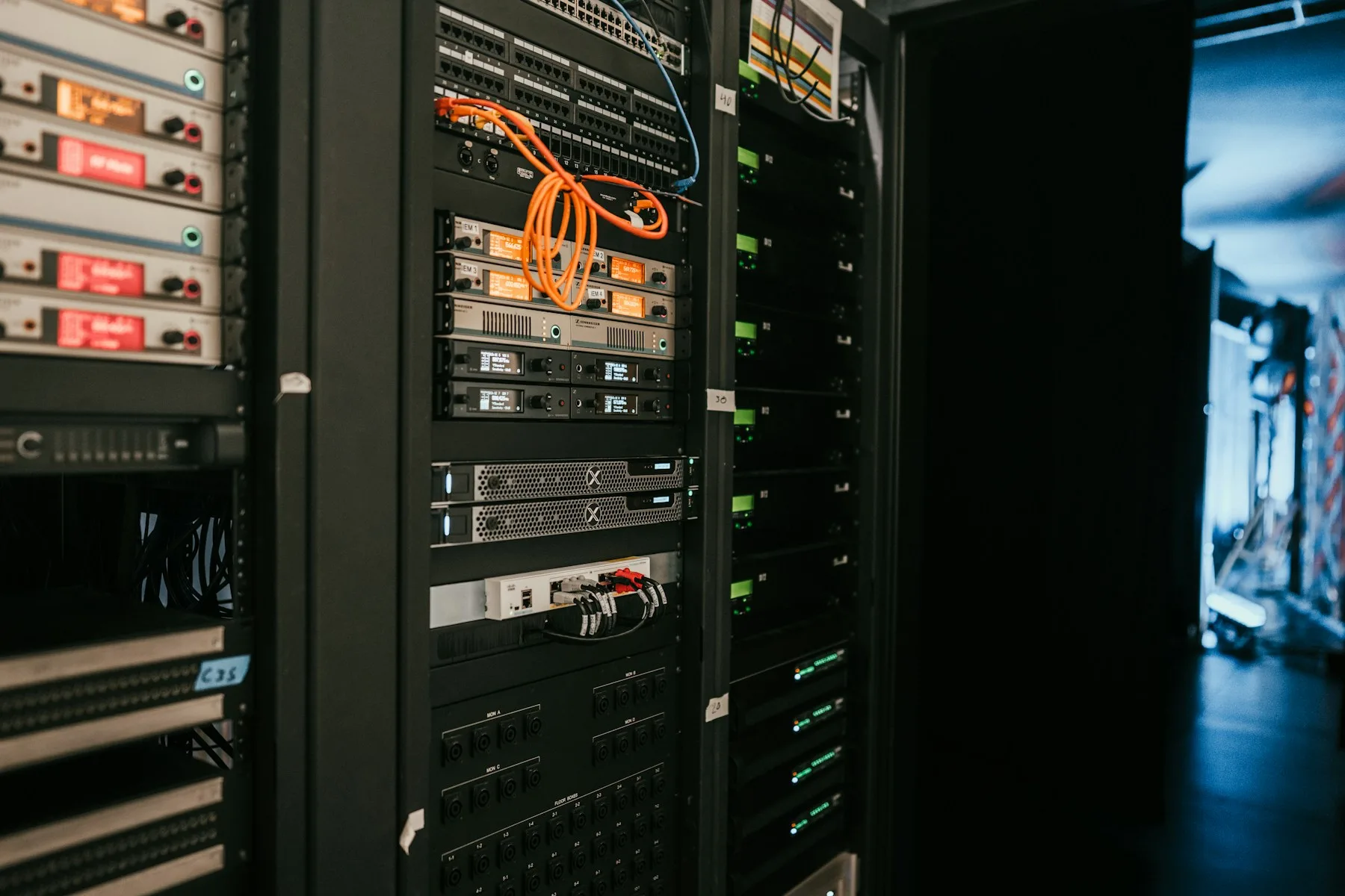 Server and network equipment in a dark technology room